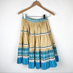 Vintage XS-S Cotton Acordeon Pleated Midi Skirt Boho